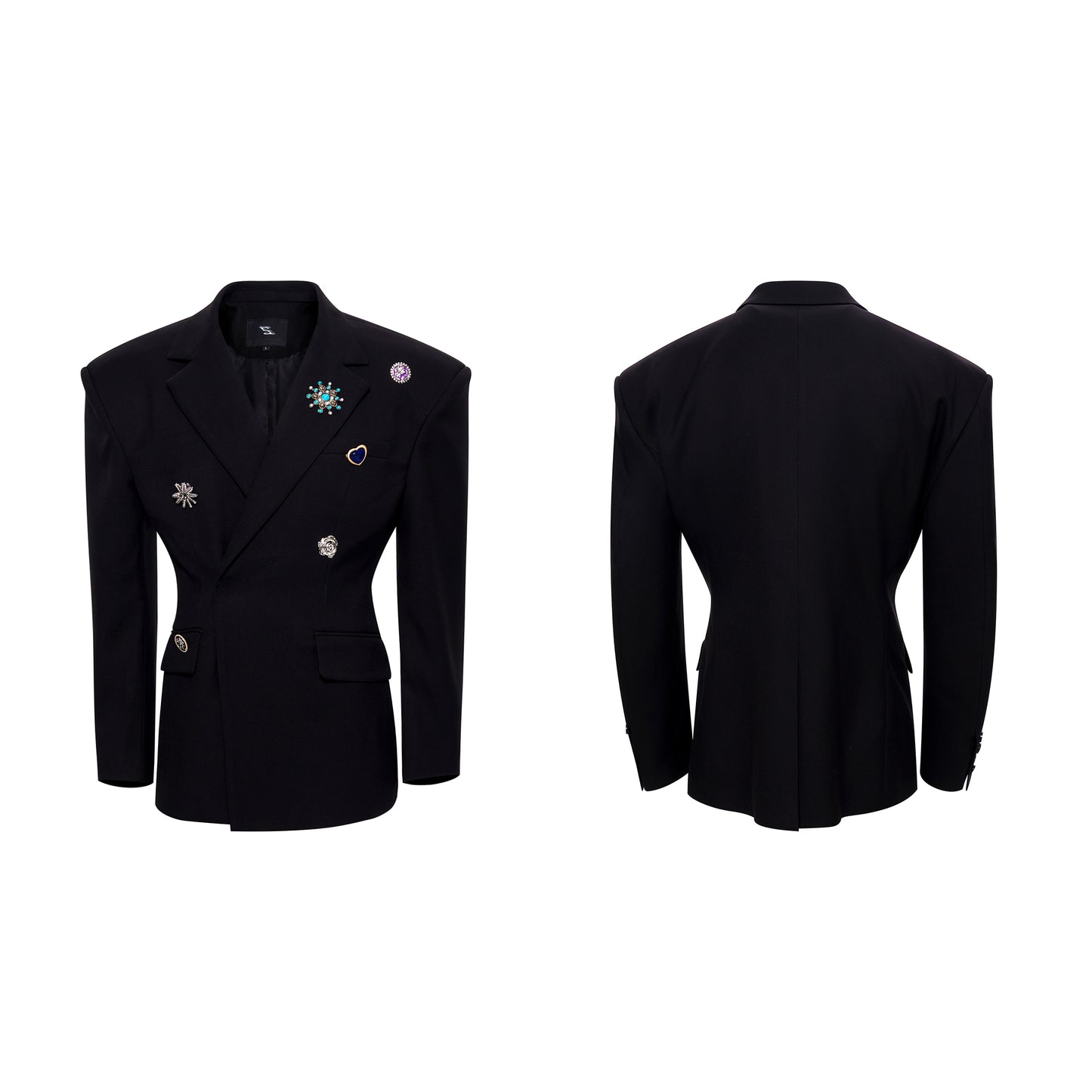 High-grade Light Luxury Metal Brooch Men's Tight Waist Crisp Wool Suit