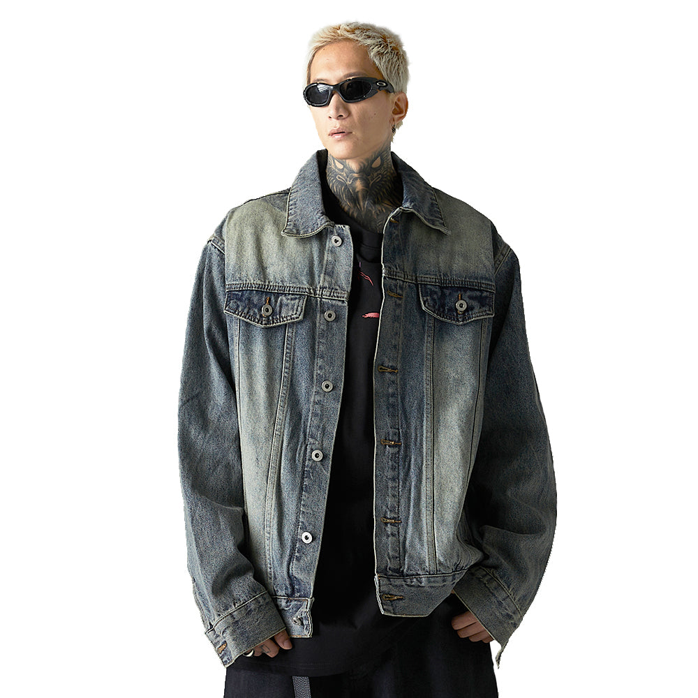 Washed And Worn Denim Clothes Jacket Men's Punk