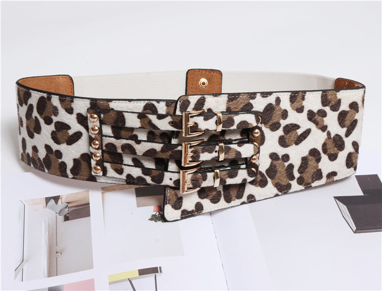 Fashion All-match Three-breasted Irregular Leopard Print Horsehair Belt With Dress Girdle
