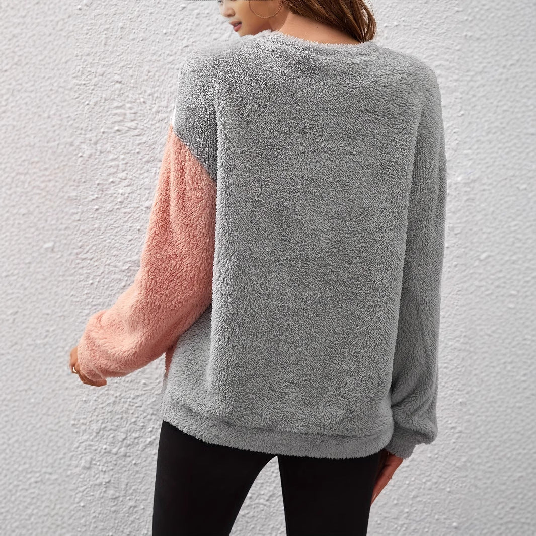 European And American Loose Crew Neck Top Drop-shoulder Sleeve Fluff Long Sleeve Pullover