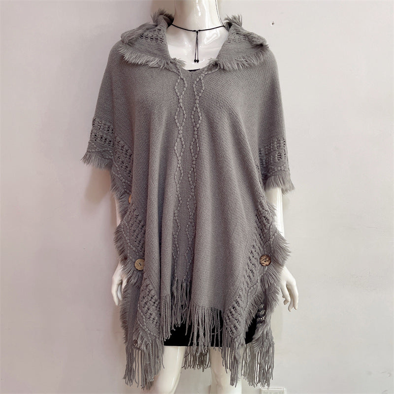 Autumn And Winter European And American Plus Size Hooded Pullover Sweater Tassel Batwing Shirt