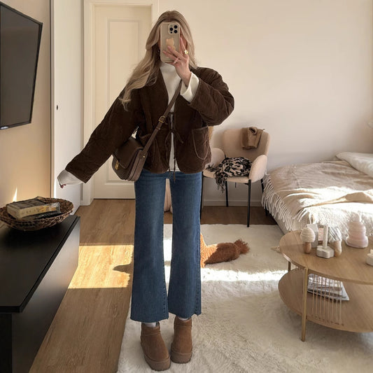 New Solid Color Bowknot Cotton-padded Coat