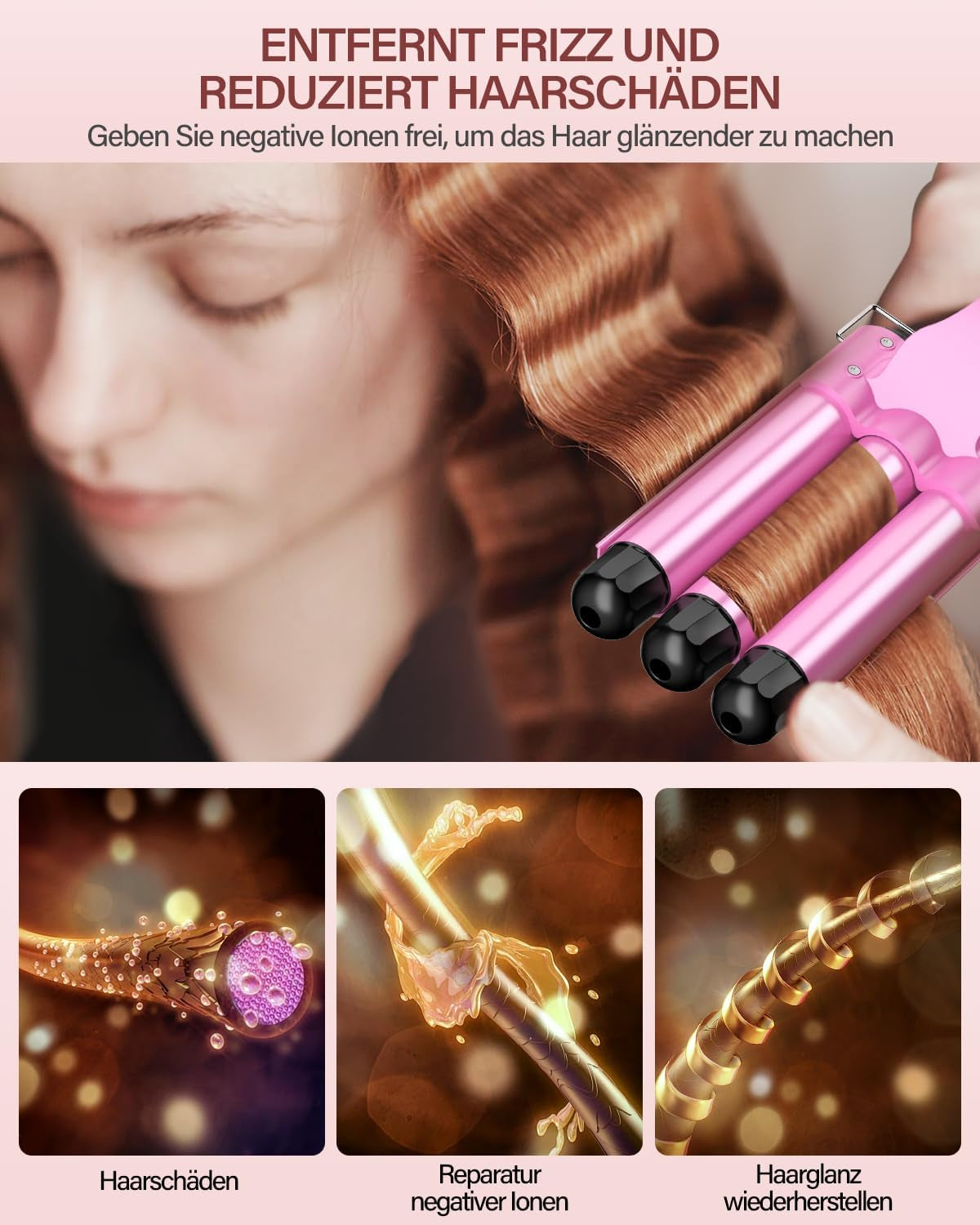 Rizador Profesional Con Cono Rizador, Plancha De Pelo Ondulada De Cerámica De 25 Mm Para Rizos Perfectos Y Cabello Ondulado, Estilo Versátil Y Duradero, Rosa