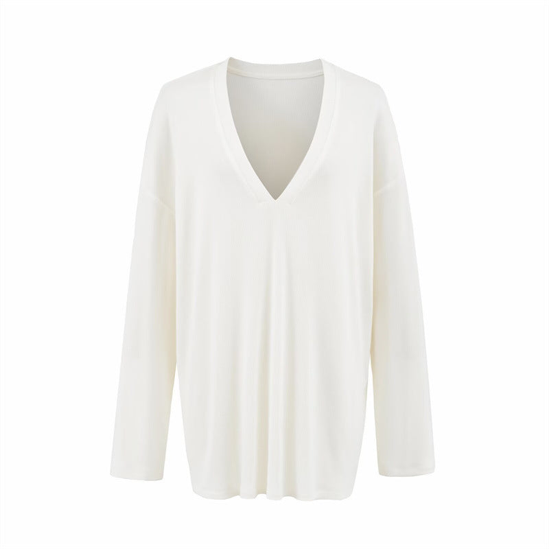 Versatile Old Money Style V-Neck Loose-Fit Long-Sleeve