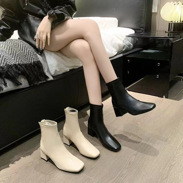 Boots Zipper Mid-calf And Low Length Martin Square Head
