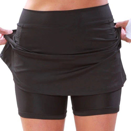 Mode ensfarvede midt-taljede culotter, kvinders sports casual bukser med lommer, Amazon ny nederdel