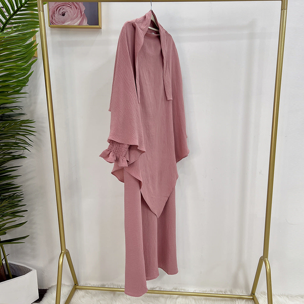 Dubai Turkey Solid Color Dress With Headscarf