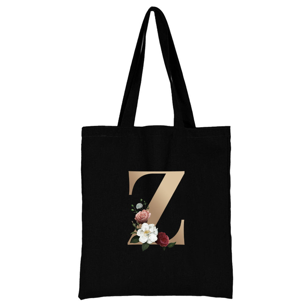 English Alphabet Flower Printed Canvas Bag