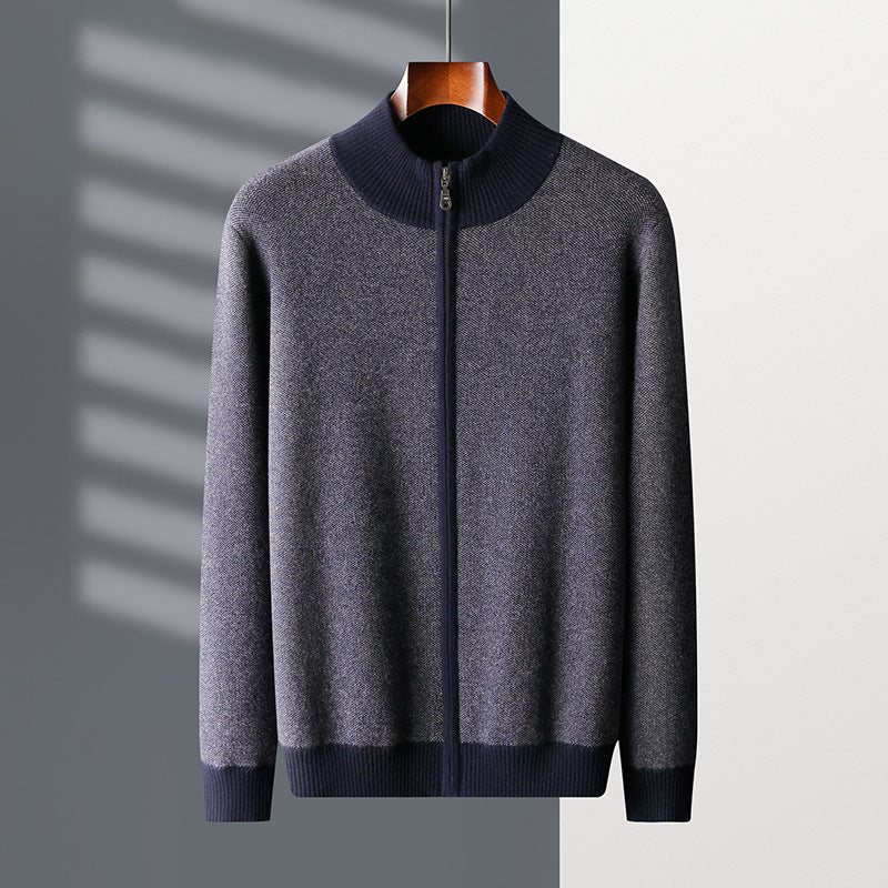 Cashmere Tyk Herre Halv Højhalset Strikket Cardigan med Lynlås