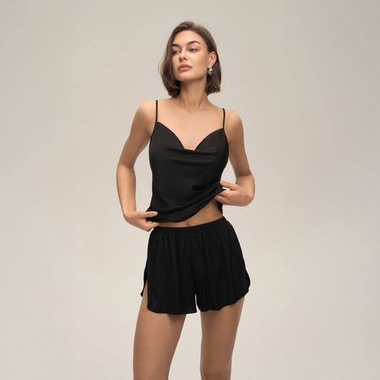 Womens Sexy Solid-Color Scoop-Neck Camisole And Shorts Set