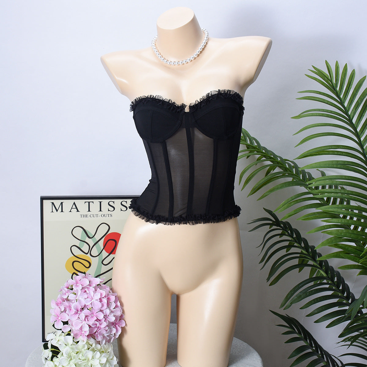 Sexy Sheer Bustier With Backless Design And Corset Boning