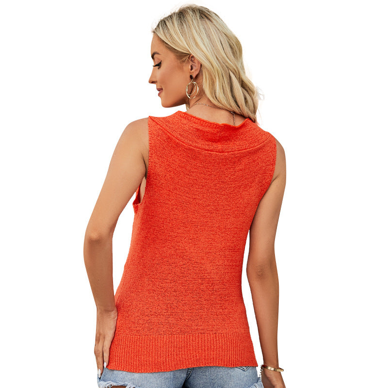 Women's Sleeveless Blouse Pile Collar Pullover Thin Sweater Vest