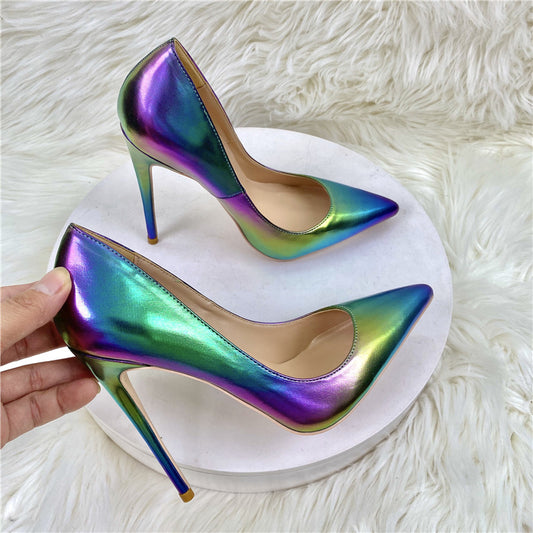 New Colorful Sheepskin High Heels Women's 12CM Pointed Stiletto Heel