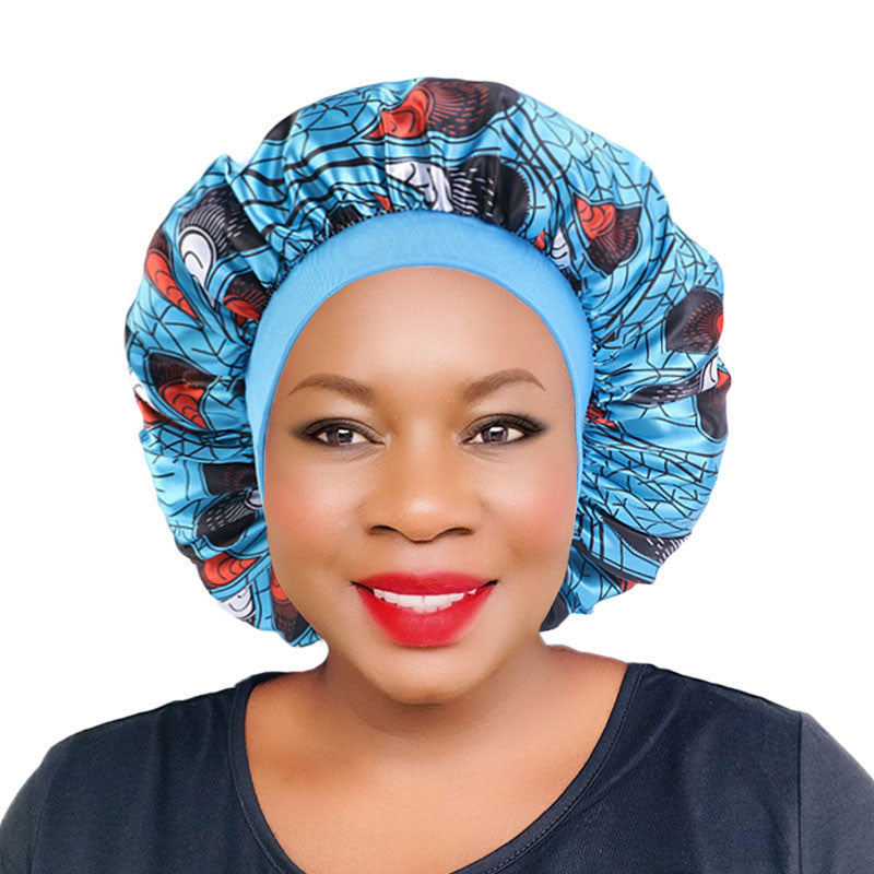 Printed Satin Round Wide Brim Stretch Nightcap