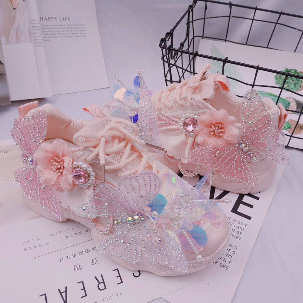 Shiny Rhinestone Butterfly  Age-reducing Sports Casual Daddy Shoes