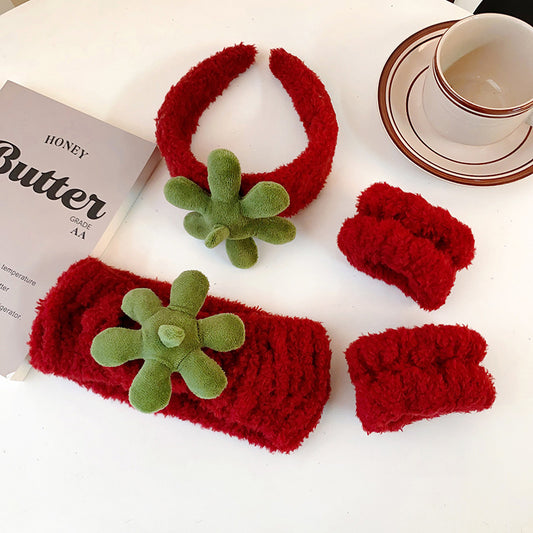 Cute Strawberry Leaf Hair Band Wrist Strap Wide Brim Hair Band