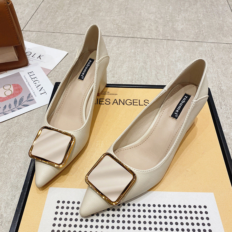 Pointed Shallow Mouth Single Shoes Square Buckle Commuter