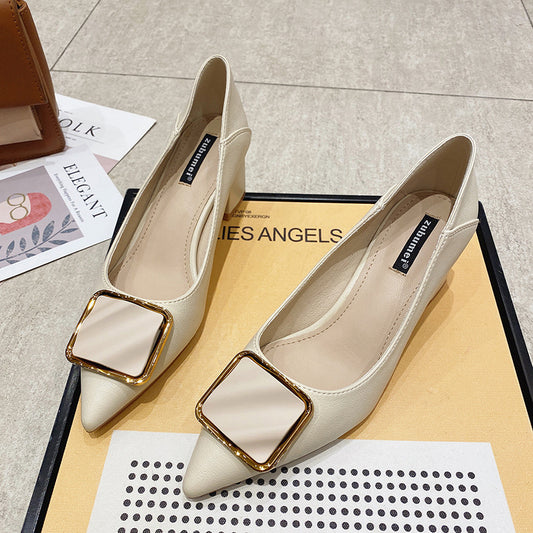 Pointed Shallow Mouth Single Shoes Square Buckle Commuter