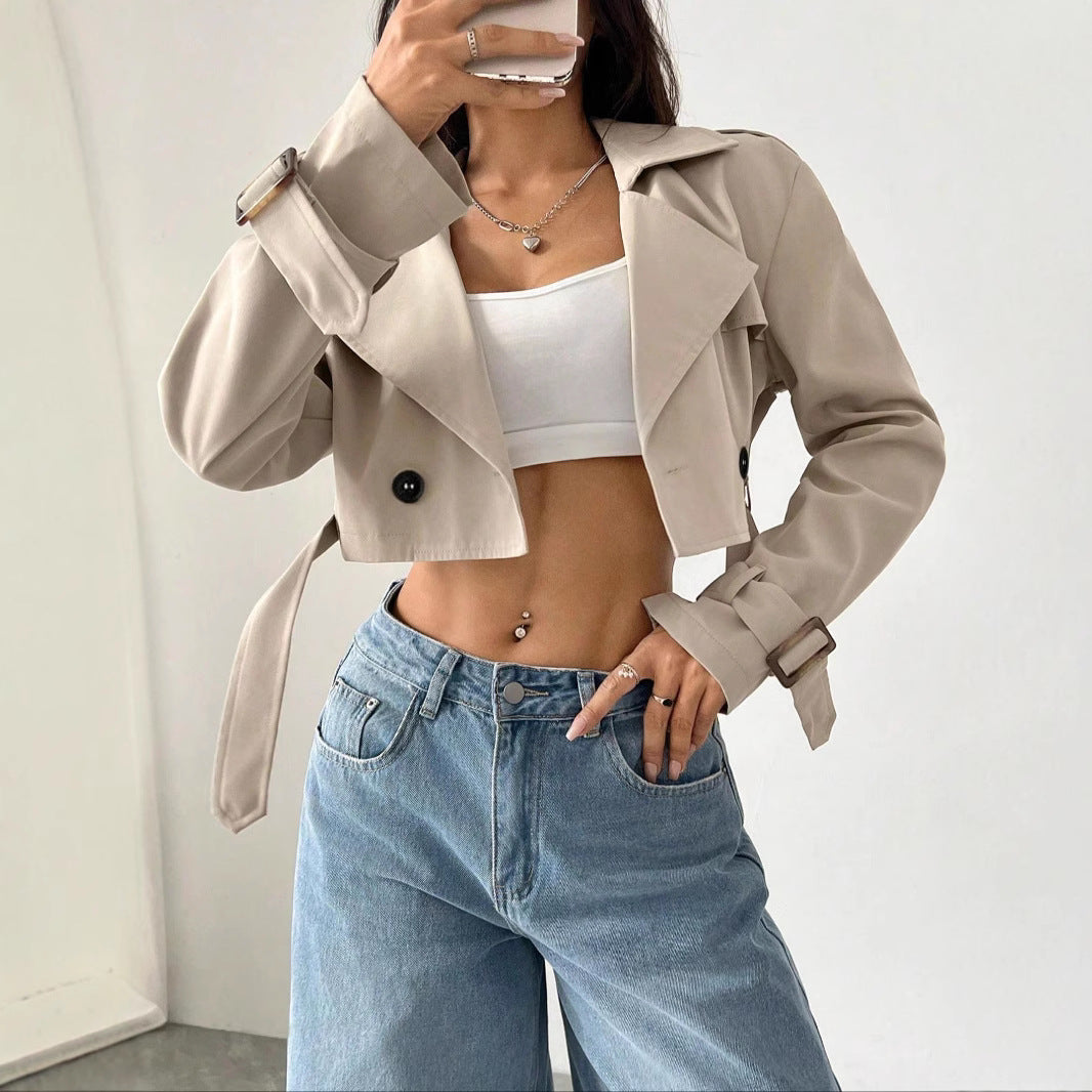New Womens Chic Short Solid-color Coat With A Premium Sophisticated Vibe