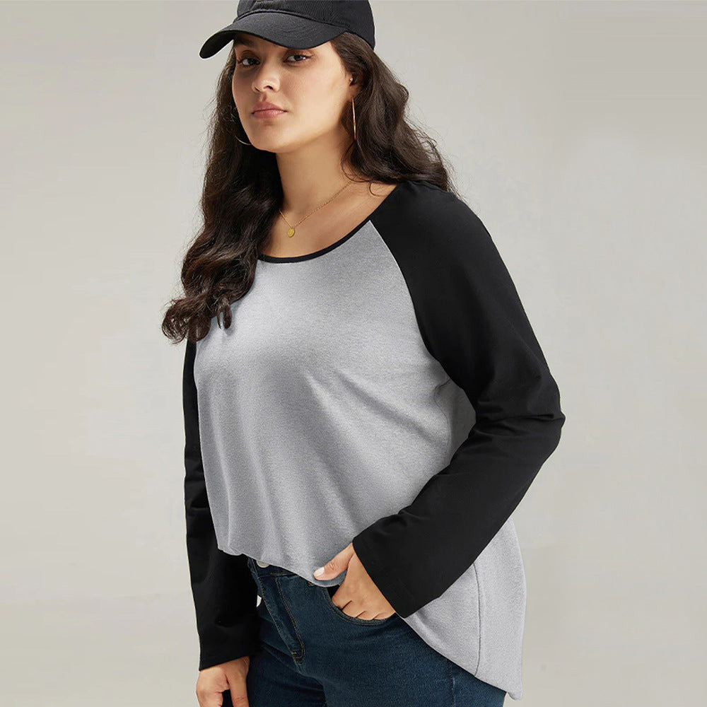 Løs patchwork-design niche casual langærmet top til kvinder