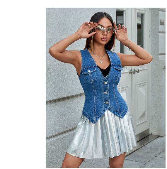 European And American Ladies Denim Waistcoat Vest