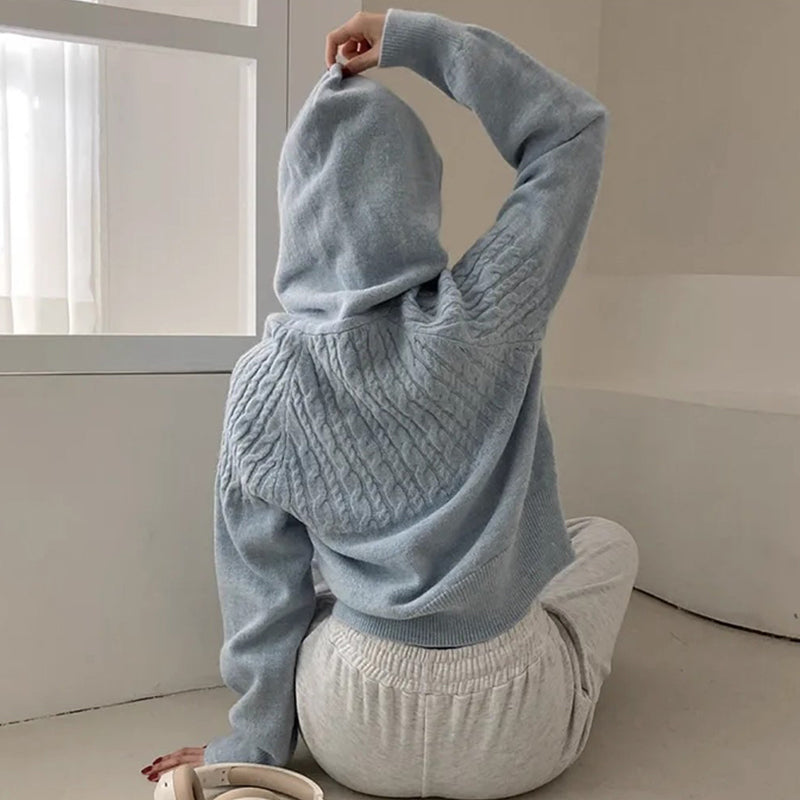 Hemp Pattern Horn Button Long-sleeved Knitted Sweater
