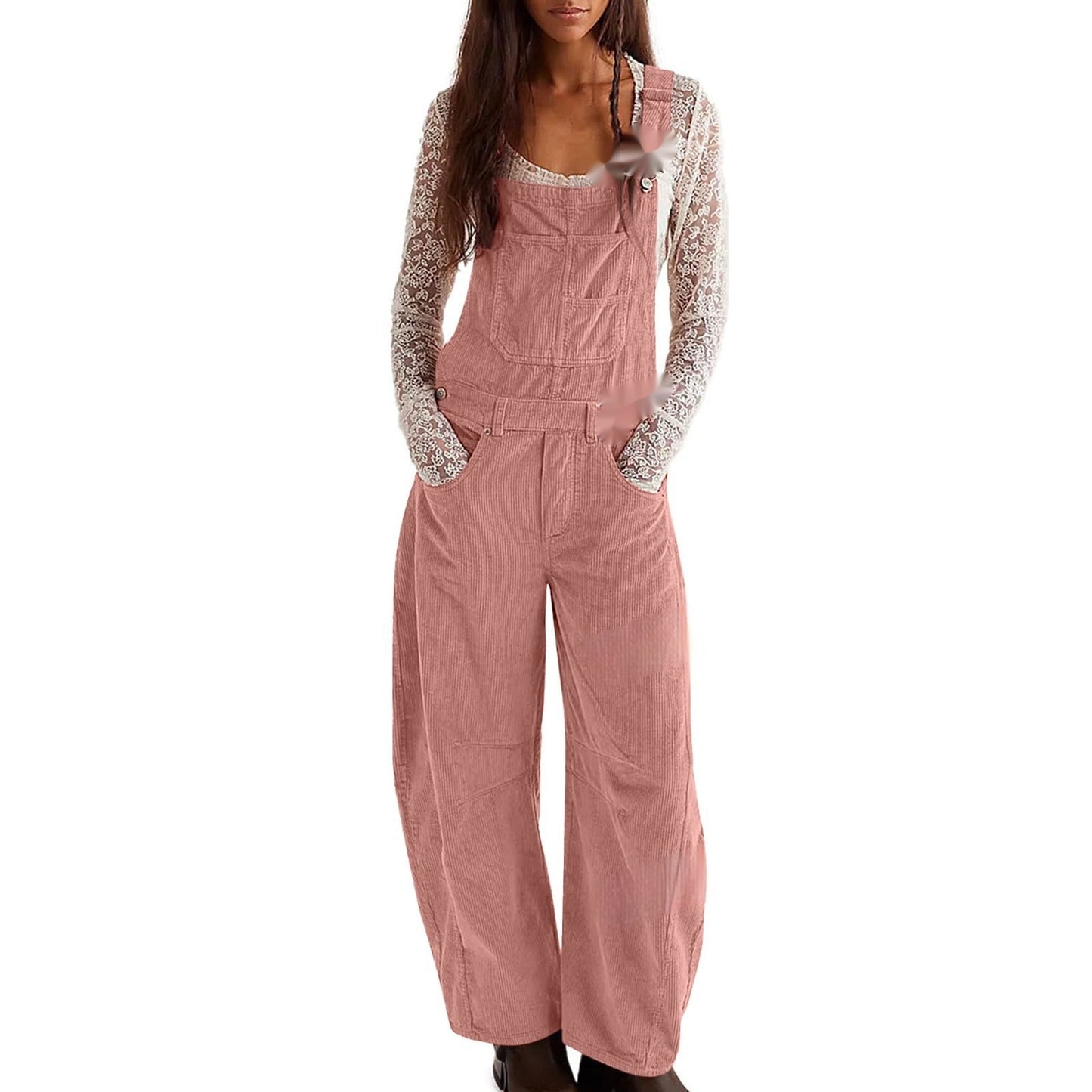 Corduroy Overalls Fashionable Wide-Leg Casual Jumpsuits