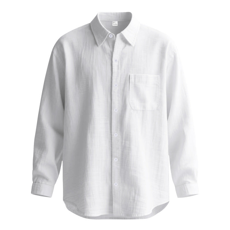 Springautumn Solid Color Cotton Linen Lapel Long Sleeve Shirt