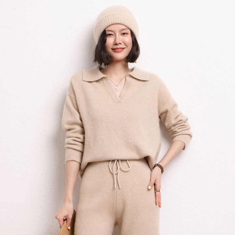Women's Cashmere Short Loose Polo Collar Sweater