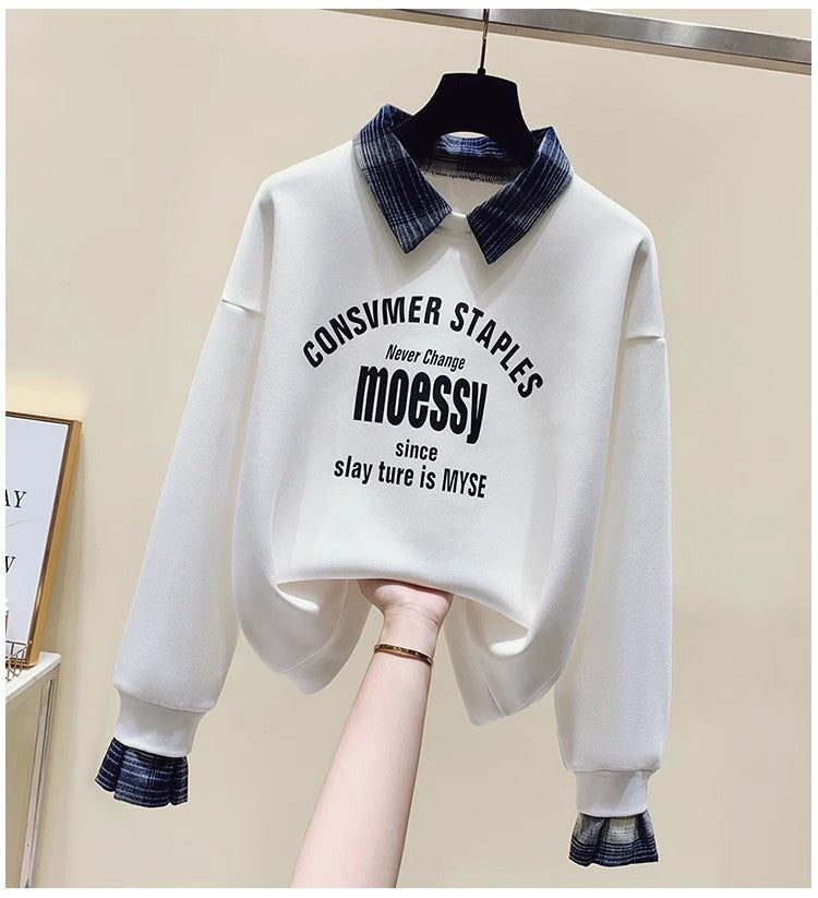 Fake Two-piece Long-sleeved Sweater Fashion Casual Temperament Youthful-looking Student Loose Slimming