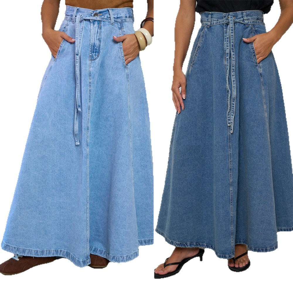 SpringSummer New High Waisted Slimming Casual Denim Midi Skirt