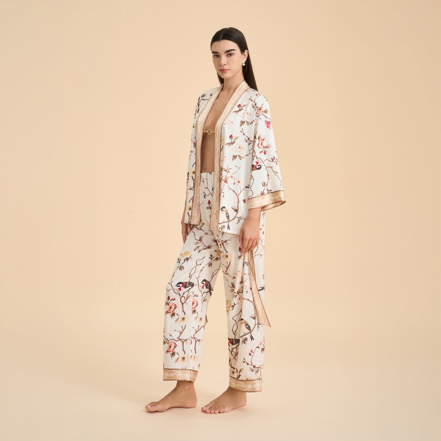 Floral-print Satin Chiffon Loungewear Set