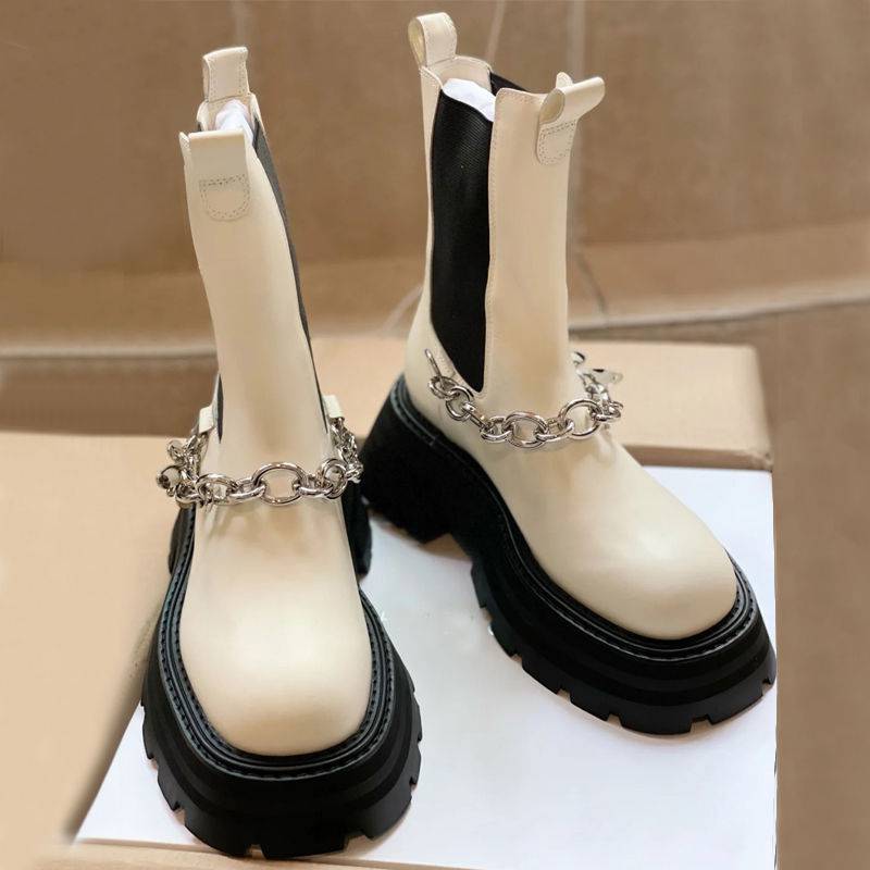 High  Boots British Style Round Toe Versatile Platform