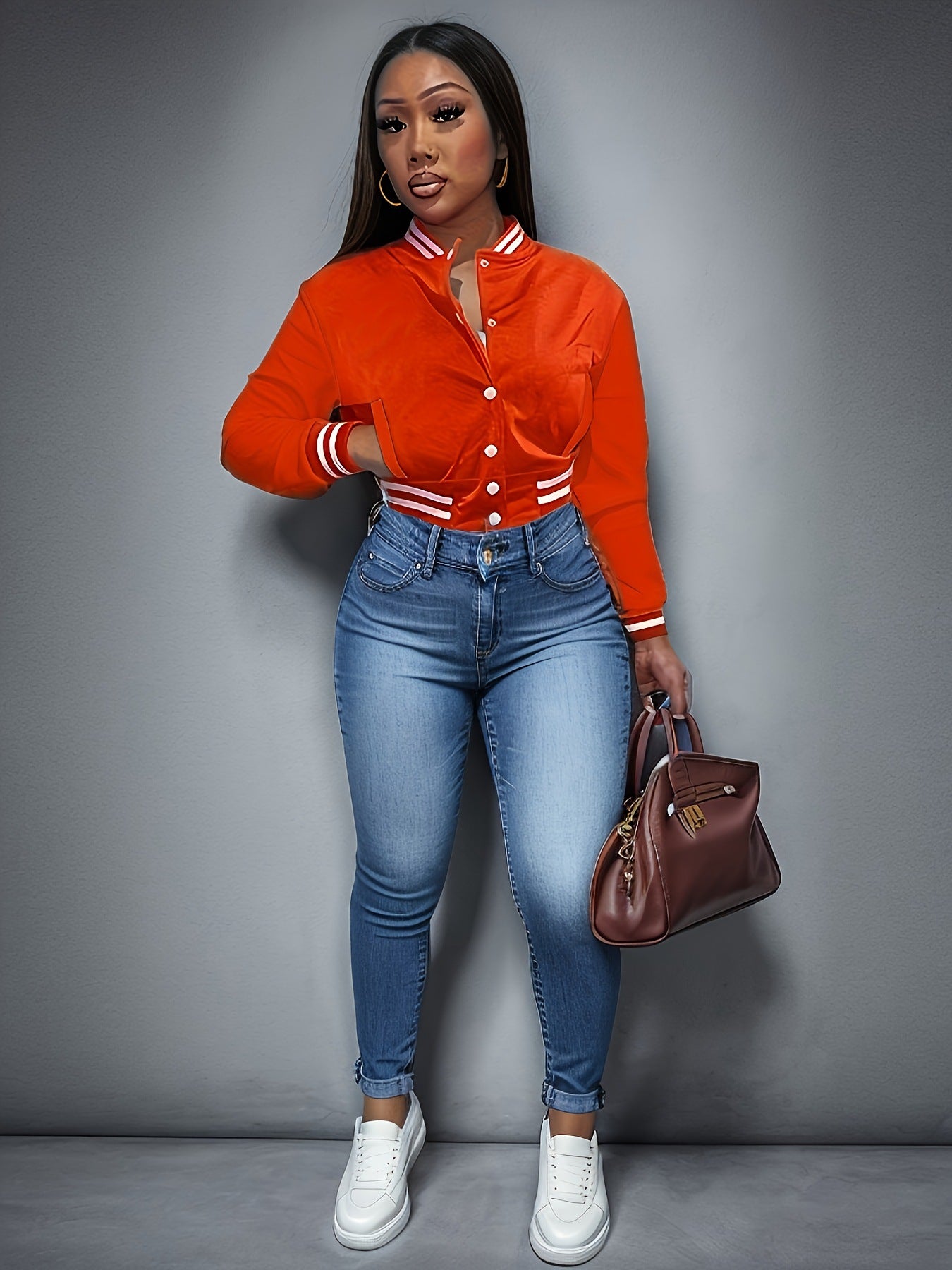 Women's Single-breasted Baseball Uniform Sports Coat Jacket Top