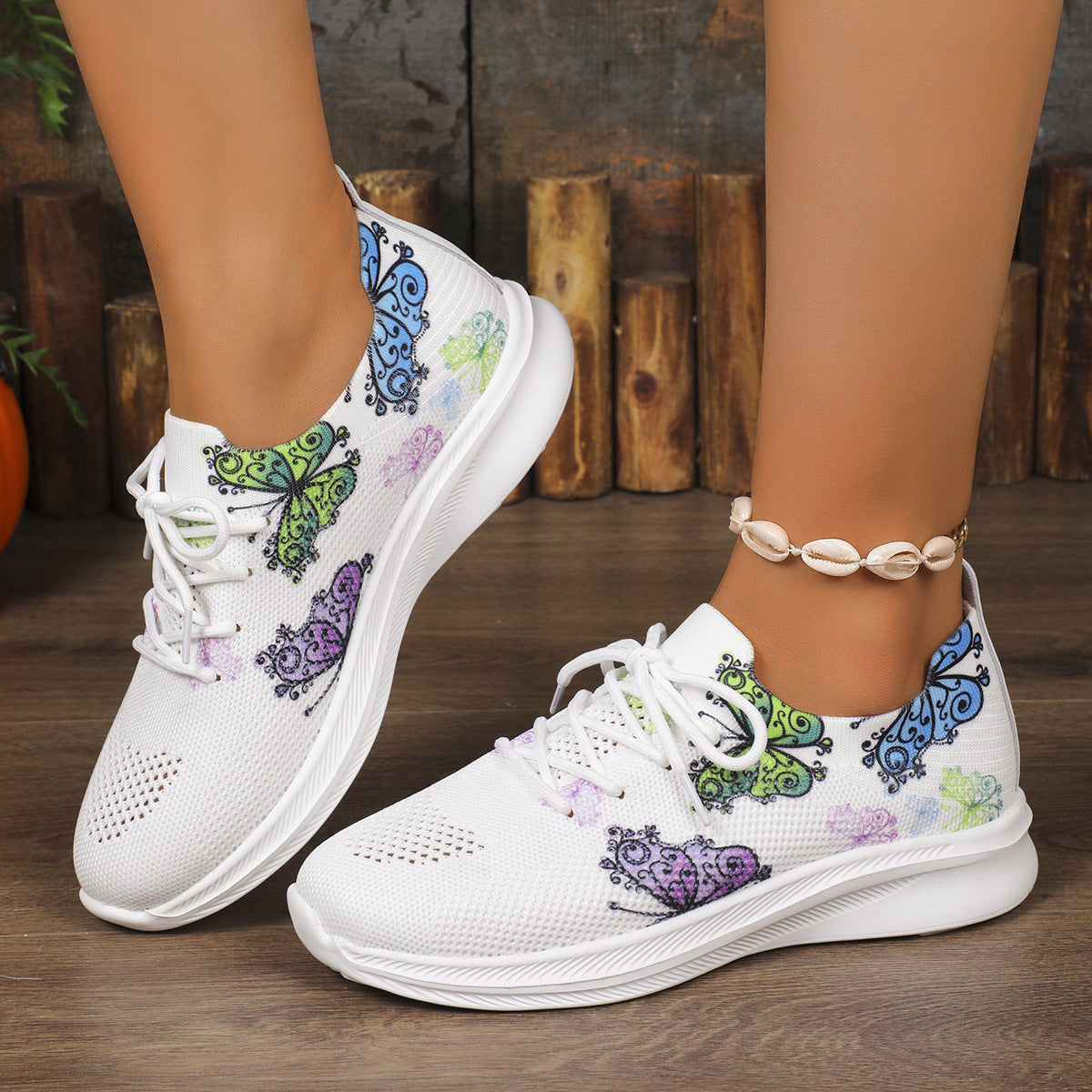 Plus Size Printed Lightweight Fly-knit Sneakers Women