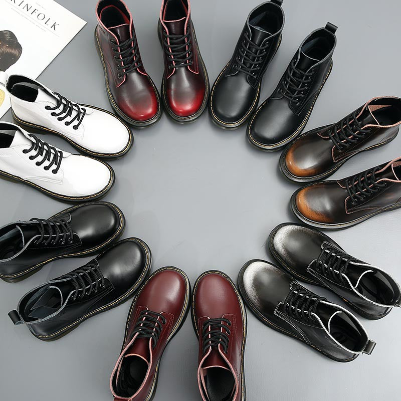 Women's Leather Short Boots With Thick Heels