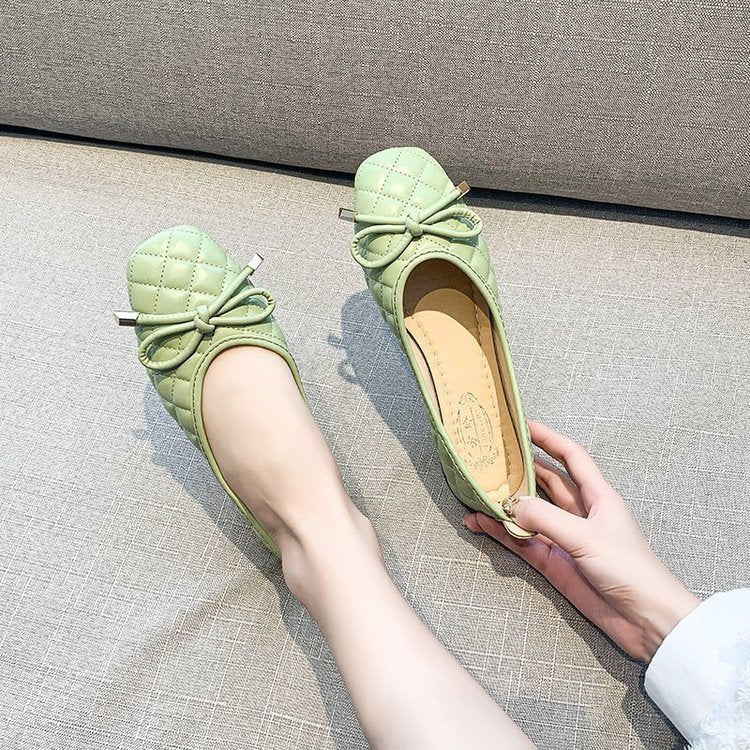 Ladies New Bow Flat Bottom Square Toe Soft Bottom Pumps