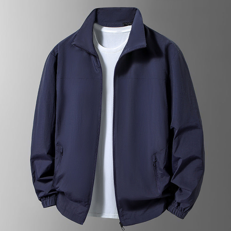 Large Size Men's Casual Jacket Stand Collar Zipper Windproof