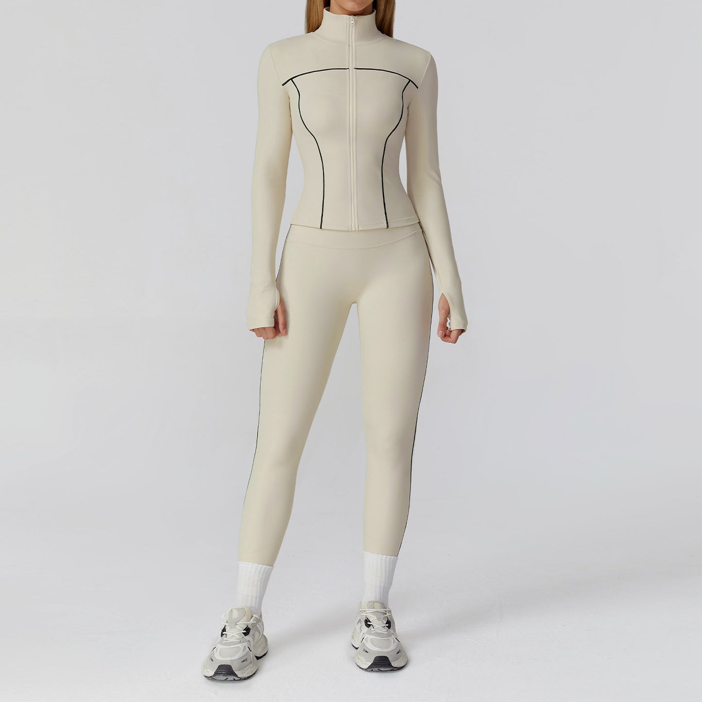 Contrast Color Brushed Yoga Coat Zipper Windproof Slim Jacket