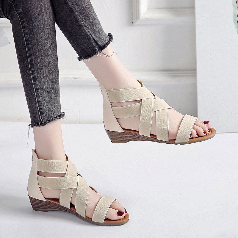 Summer New Large Size Women's Solid Color Low Heel Sandals