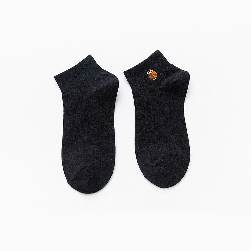 Socks Shallow Mouth Cartoon Embroidery Cute Japanese