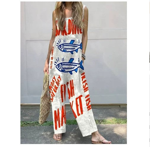 Sweet Retro Printed Women's Suspender Trousers
