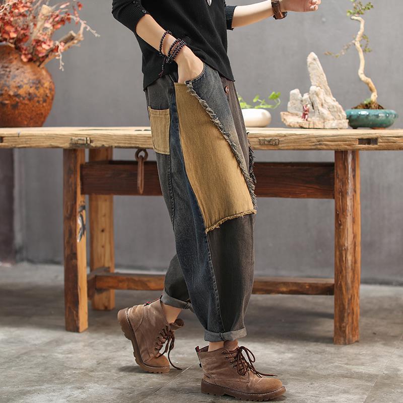 Color Block Patch Oversized Harem Jeans