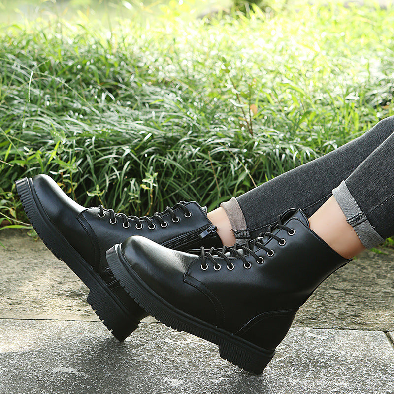 British Style Short Round Toe Thick Heel Side Zipper Women's Boots