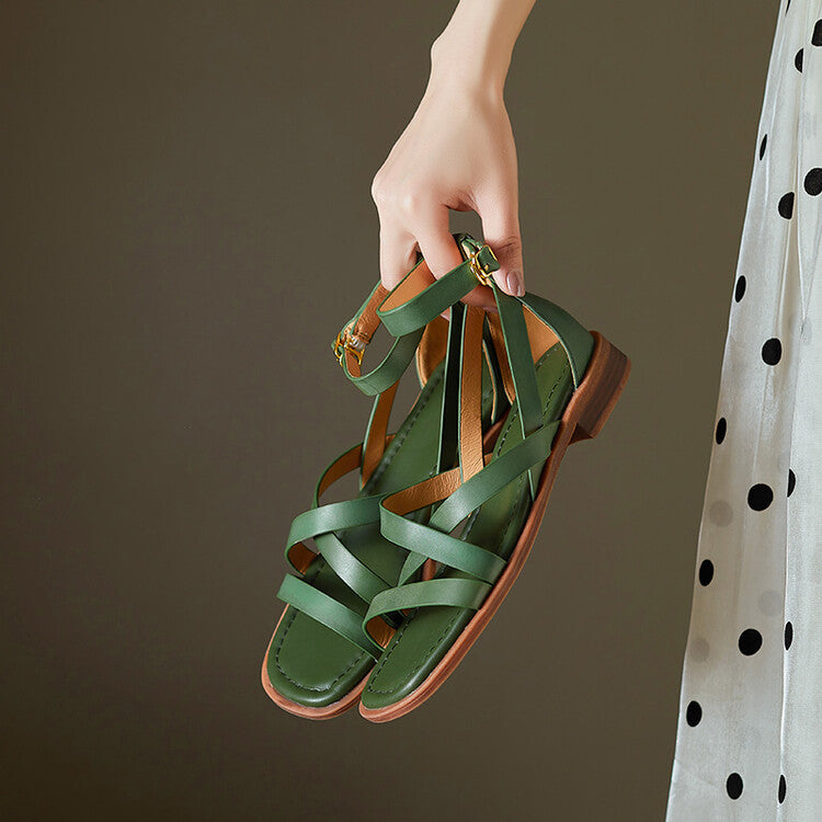 Womens Flat Shoes With A Cross-strap Design And A Single Strap Buckle