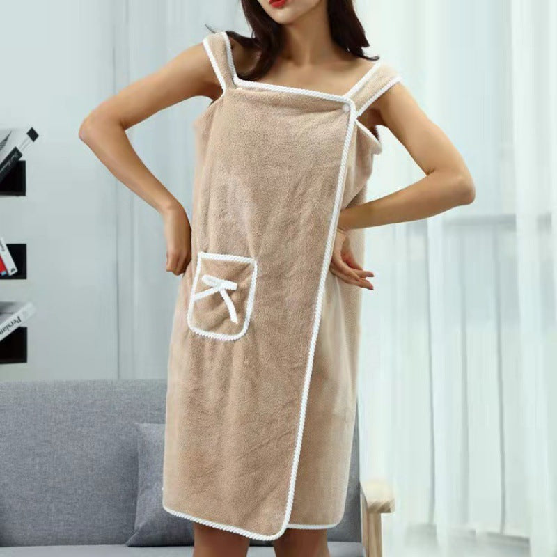 Wholesale Wearable Bath Towels Suspenders Coral Fleece Bath Skirt