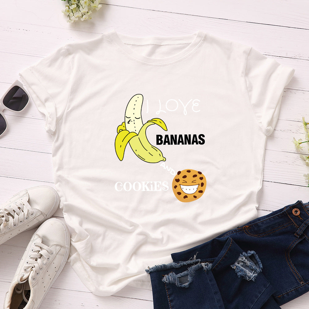 Women's Spoof Banana Letters Loose Crew Neck Short Sleeve T-Shirt