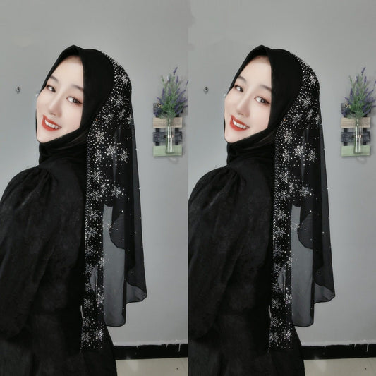 Flower Hot Drilling Voile Turban Winding Towel New Headscarf