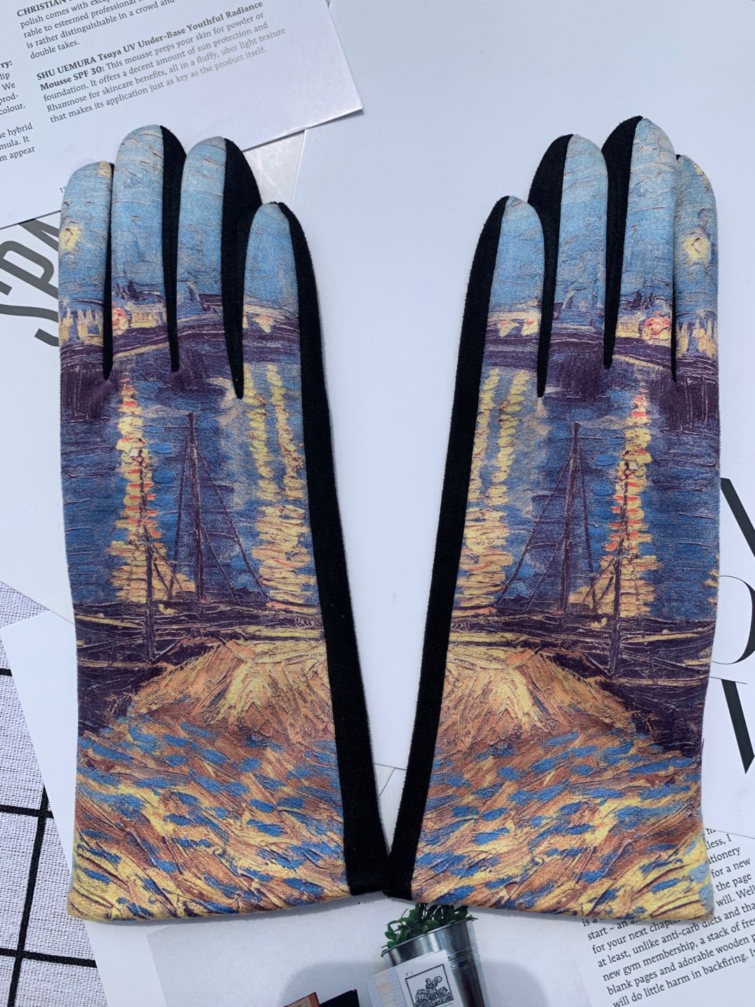 Autumn And Winter Fashion Trends Oil Painting Gloves AB Suede