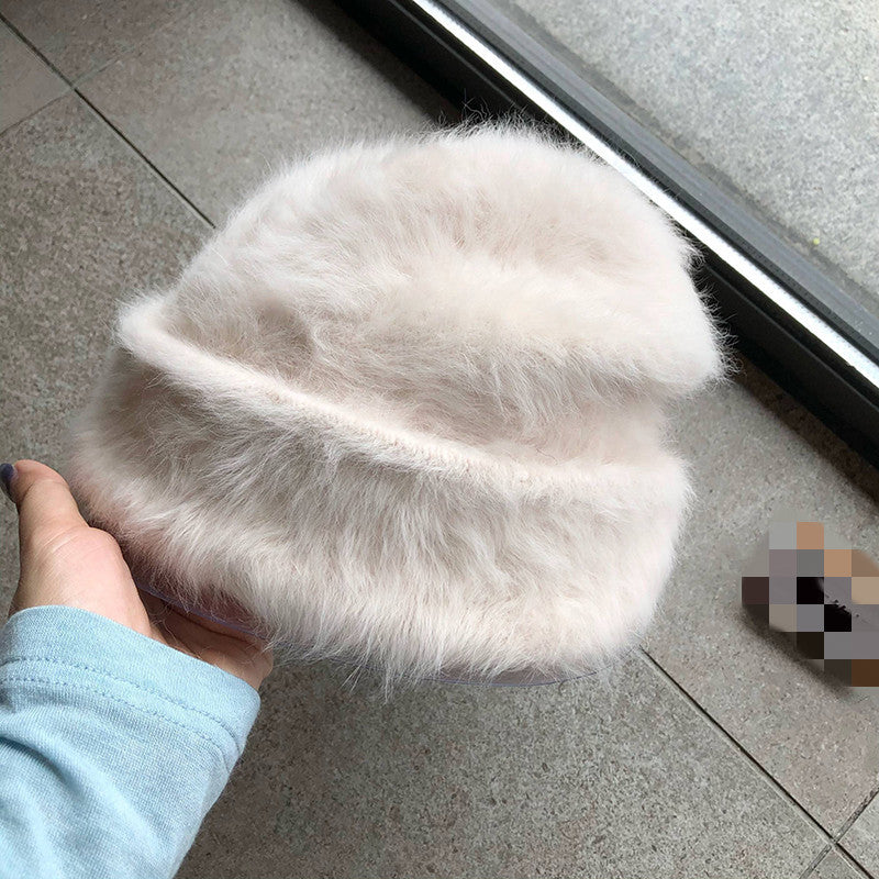 Plush Gentle Rabbit Fur Knitted Pile Heap Cap